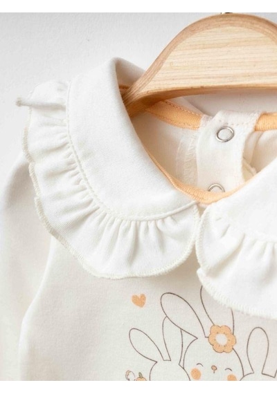 Zekids Kız Bebek Bebe Yaka Tavşan Baskılı Organik Eşofman Takım-15491 SOMON