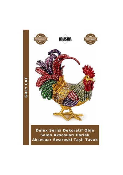 Delux Serisi Dekoratif Obje Salon Aksesuarı Parlak Aksesuar Swaroski Taşlı Tavuk