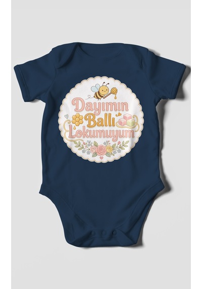 Morivokids Dayımın Ballı Lokumuyum Kısa Kollu Bebek Body %100 Pamuk Lacivert