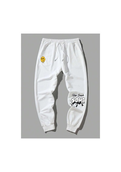 Tarzsokak Letter Graphic Drawstring Waist Eşofman Altı Beyaz