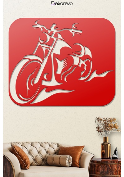 Motosiklet Metal Duvar Tablosu - Metal Duvar Sanatı - Kırmızı - 21 X 30 Cm