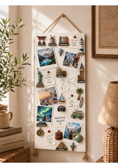 Magnet Panosu , 30x90cm Mıknatıslı Beyaz Pano Jüt Halatlı Dekoratif Büyük Boy Hatırlatma Panosu Diğer