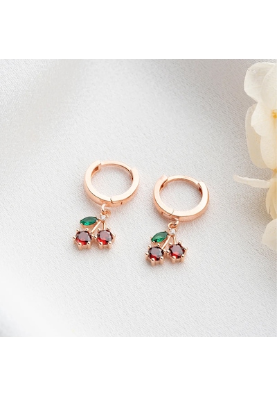 Vaoov 925 Ayar Gümüş Kiraz Küpe Rose Gold