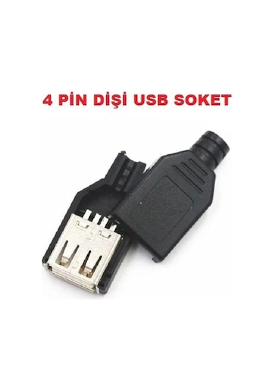 4 Pin Dişi Usb Soket - Plastik Kapaklı Usb Bağlantı