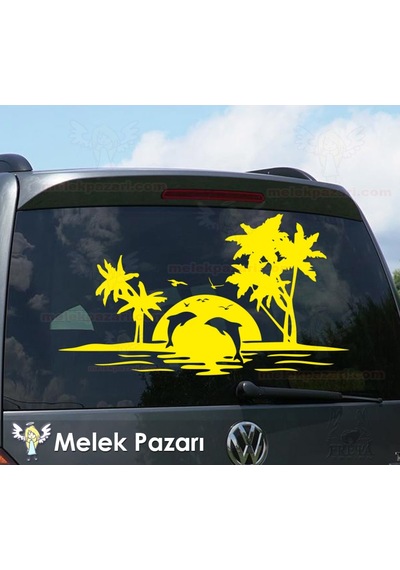 Yunuslar Ve Palmiye Kamp Karavan Sticker, Karavan Çıkartma