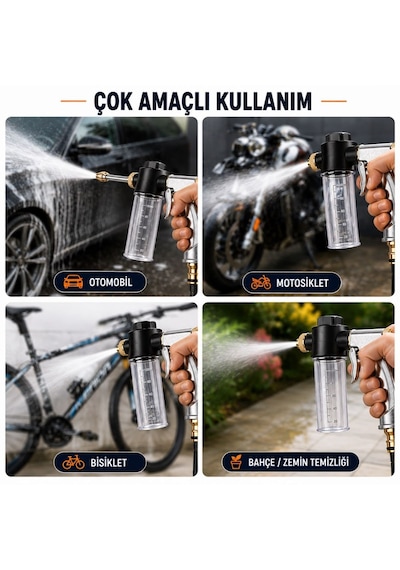 Multizone Basınçlı Su Tabancası Köpük Hazneli Araba Oto Yıkama Bahçe Sulama Temizlik Tabancası 100 Bar