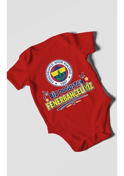 Morivokids Biz Doğuştan Fenerbahçeliyiz Kısa Kollu Bebek Body %100 Pamuk Kırmızı