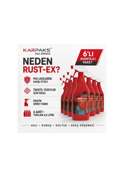 Karpaks Rust-ex Pas Lekesi Çıkarıcı Sprey 750 Ml X 6 Ekonomik Stok Paketi