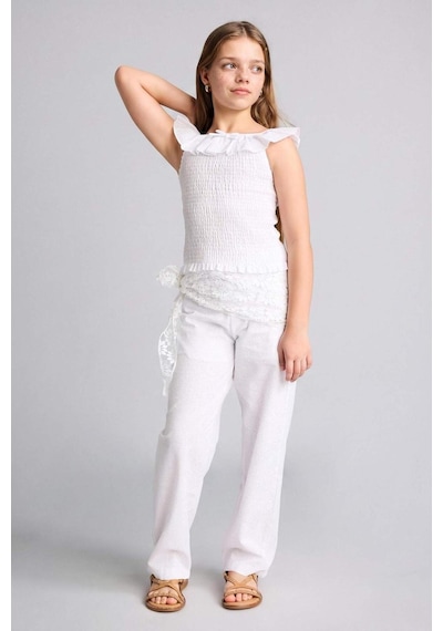 Defacto Barrel Fıt Poplin Beyaz Pantolon Kız Çocuk I0430a826hswt34 Beyaz-wt34