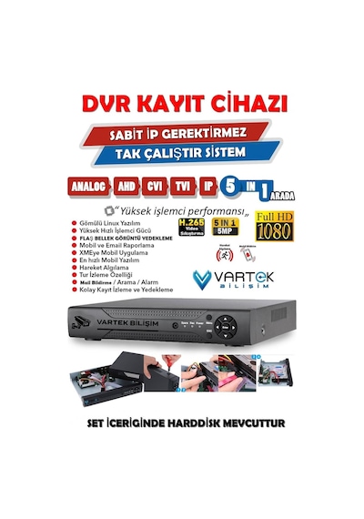 8 Kameralı Set 1000 Gb Hdd Full Hd Gece Görüşlü Güvenlik Kamerası Sistemi-sabit İp Gerektirmez-