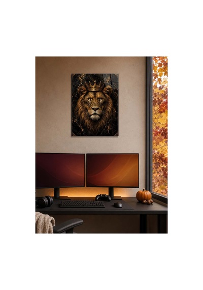 Taçlı Aslan A3 Metal Poster Siyah Gold Mermer Desenli Aslan Kral Dekoratif Duvar Tablosu Çok Renkli - 937504094 Çok Renkli - 937504094 Çok Renkli