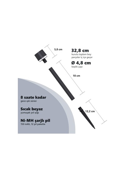 Solar Kazıklı Bahçe Yolu Lambası, Siyah, 12 Adet, Gt-sl47