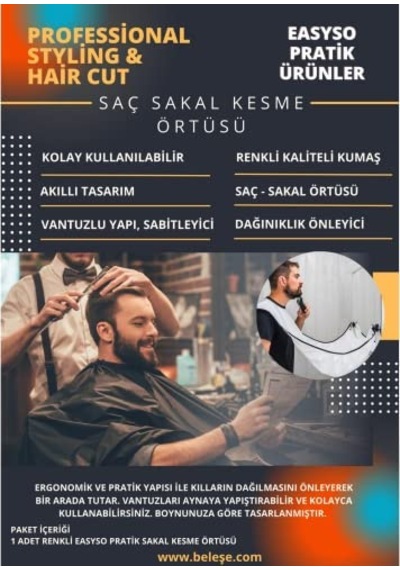 Traş Önlüğü Saç Kesme Örtüsü Vantuz Aparatlı Yapışkan Bez Berber Tıraş Önlüğü Pratik Çok Amaçlı Ayn