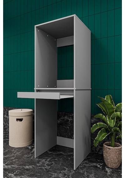 Asra Trend Çamaşır ve Kurutma Makinesi Dolabı BD05 %100 MDF Çekmeceli Raf Koyu & Gri