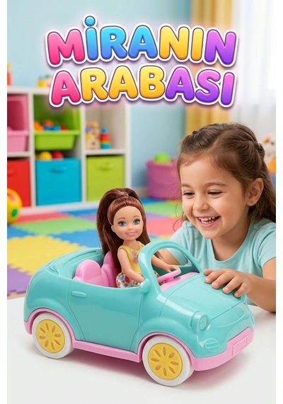 Mini Arabalı Mira Bebek 16cm Arabalı Köpekli Sevimli Bebek Figürlü Eğlenceli Oyuncak Seti