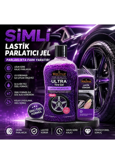 Simli Lastik Parlatıcı Jel Ve Lastik Süngeri Mor