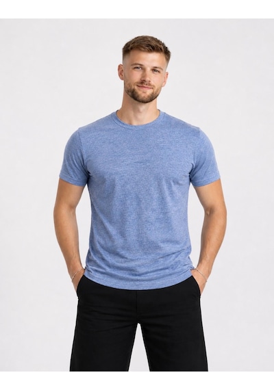 Axxel Erkek Mavi Melanj Kısa Kollu Pamuk T-shirt-d405