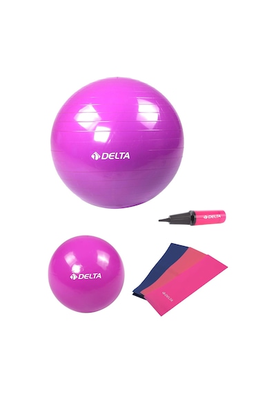 Delta- 65 cm-20 cm Pilates Topu 3'lü Pilates Bandı Egzersiz Direnç Lastiği Pilates Topu Pompası Seti