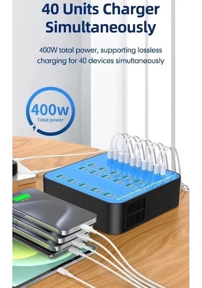 40 Portlu 400w Hızlı Şarj İstasyonu 20x Usb + 20x Type-c Pd Çıkışlı Şarj Cihazı
