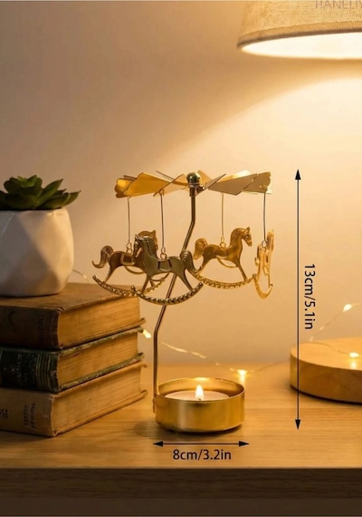 Dekoratif Isı İle Dönen Mumluk Gold Metal Ev Dekoru Atlı Karınca Hediyelik Şık Tasarım Çok Renkli