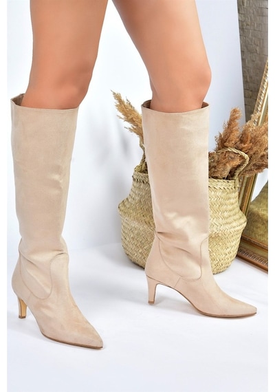 Fox Shoes Ten Süet Kısa Topuklu Kadın Çizme L882870402