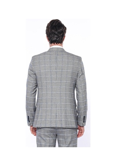 Wessi Ekose Slim Fit Gri Erkek Ceket Siyah