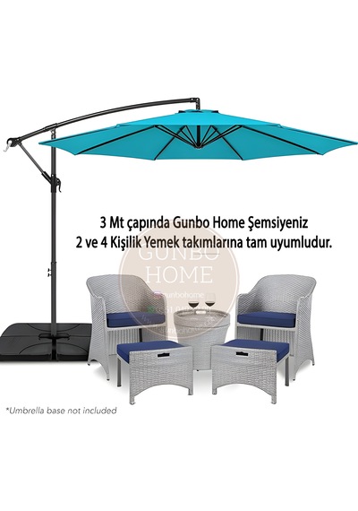 Gunbo Home 3 Mt 8 Kaburga Full Demir 21 Kg Turkuaz Bahçe Şemsiyes