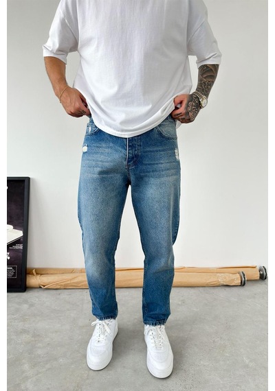 Mavi Soft Degrade Yırtıklı Boyfriend Pantolon