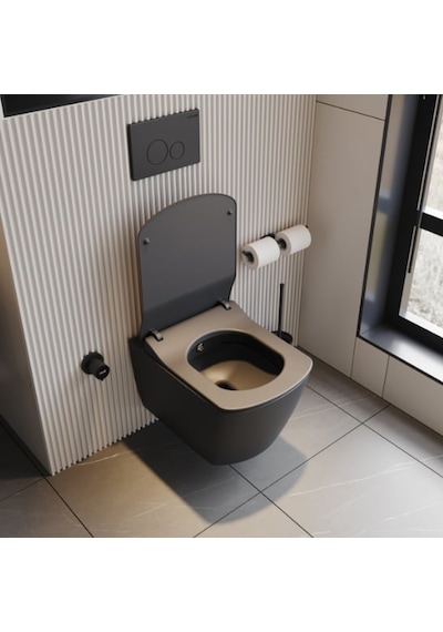 Creavit Eg321 Elegant Rim-off Kanalsız Duroplast Yavaş Kapanan Klozet Kapaklı Kömür Karası Mat Siyah Set Mat Siyah