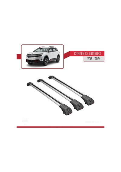 Citroen C5 Aircross 2018 Ve Sonrası İle Uyumlu Ace-1 Ara Atkı Tavan Barı Gri 3 Adet Bar