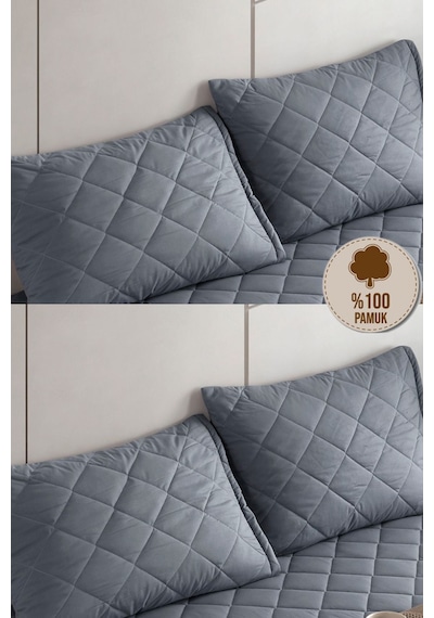 Formeya Pamukkale Alez Gri %100 Pamuk Kapitone Yastık Koruyucu Alez 4 Adet 50X70