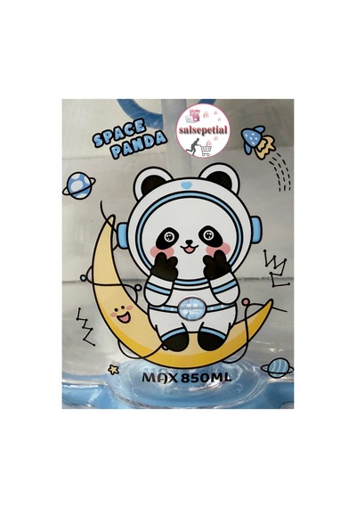 Panda Su Matarası Pandalı Suluk Figürlü Su Şişesi Panda Matara Askılı Pipetli Matara 850ml Mavi