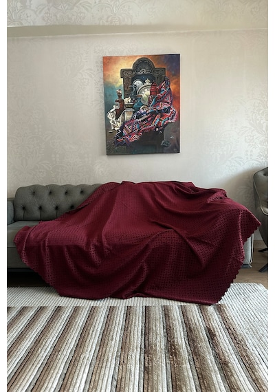 Sofline Kadife Şönil Koltuk Örtüsü, Kaymaz Kanepe Örtüsü, Koltuk Şalı 180 X 220cm Kırmızı