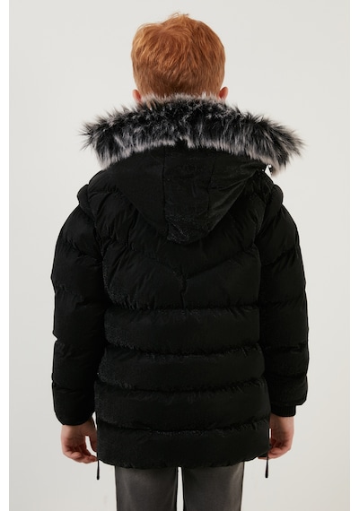 Lela Peluş Astarlı Yakası Suni Kürklü Çıkarılabilir Kapüşonlu Kışlık Erkek Çocuk Mont 5761906 Siyah