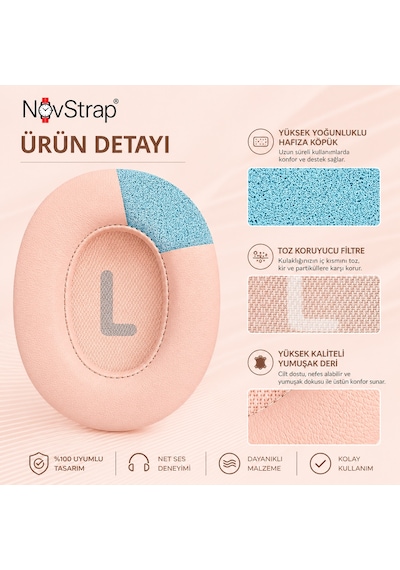 Novstrap Jbl Tune 700bt 710bt 720bt 750btnc 760nc 770nc İle Uyumlu Yedek Kulaklık Pedi Süngeri + Kafa Bandı Seti Pembe Açık