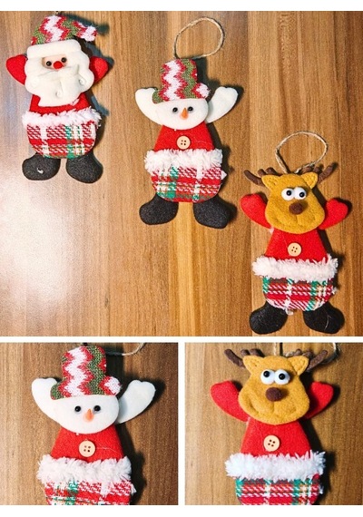 3 Adet Yılbaşı Çam Ağacı Süsü Peluş Tekstil Örme Orta Boy 17 Cm X 11 Cm