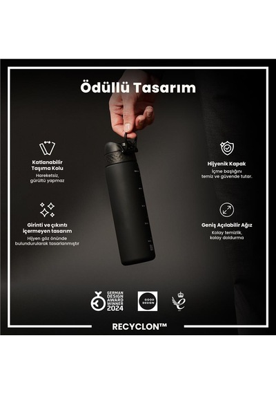 Ion8 - İnce Suluk - Siyah - 500 Ml - Sızdırmaz - Bpa İçermeyen