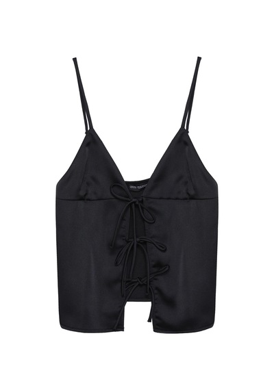 Ollacollection Fiyonk Detaylı Askılı Bluz Siyah