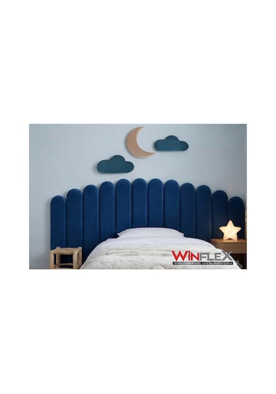 Winflex Ay Ve Bulut Konseptli Yatak Başlığı Ve Dekorasyon Seti 180 Cm Mavi