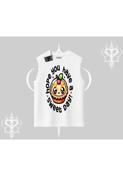 Startmore Startmore Sweet Day Cupcake Baskılı Kolsuz Tshirt Beyaz