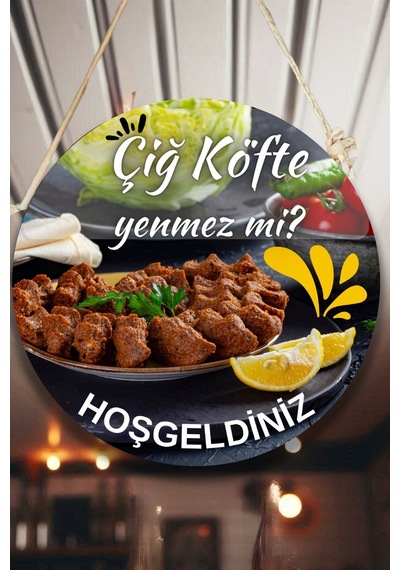 Çiğ Köfte Salonu Için Duvar, Kapı, Çift Taraflı Askılı Pano Karşılama Tabelası, Restoran Süs Dekor, 30 X 50 Cm