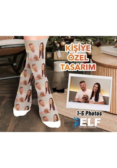 Elf Reklam Kişiye Özel Resimli Çorap Beyaz