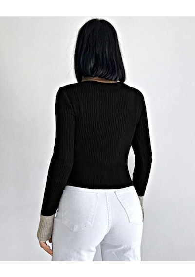 Polo Yaka Slim Fit Triko Bluz Kemer Seviye Kazak Siyah
