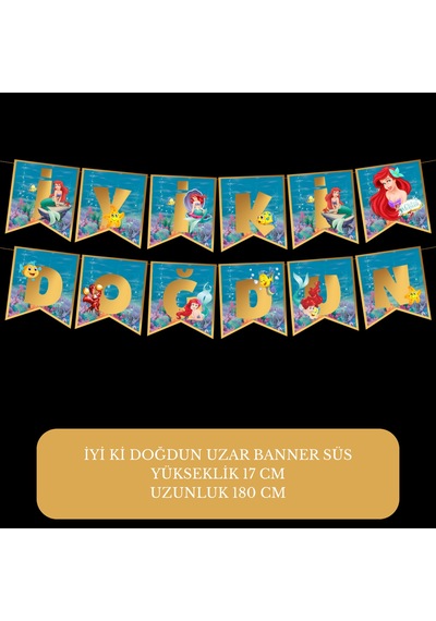 İyi Ki Doğdun Deniz Kızı Temalı Uzar Süs Banner 180 Cm Tüm Yaşlar