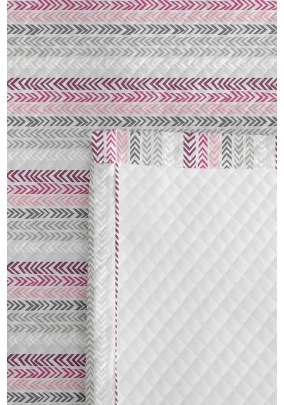 Nostaljik Geometrik Genç Odası Tek Kişilik Pike Takımı - Gri Zigzag 160x220 Cm Kapitone Yatak Örtüsü Dumanlı Kadife İzi