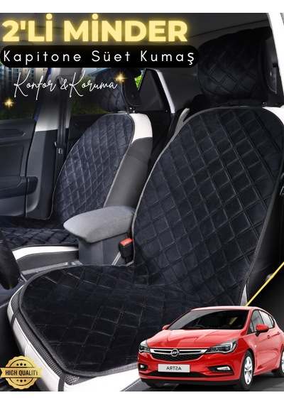 Opel Astra K Uyumlu 2'li Süet Oto Koltuk Minderi Terletmez Universal Tam Koruma A2 Siyah