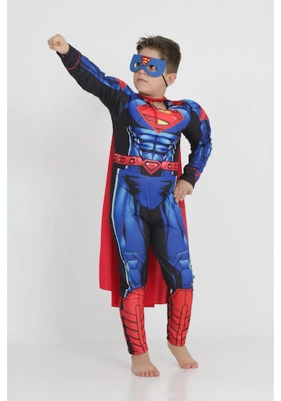 Life For Moda Erkek Çocuk Kaslı Superman Kostümü - Süper Kahraman Kostümü, Parti Kostümü Mavi