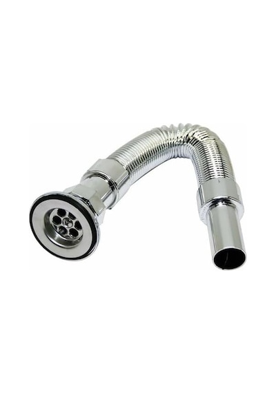 Krom Lavabo Sifonu, Körüklü, Ayarlanabilir 33-80 Cm Uzunluk, Plastik, Beyaz