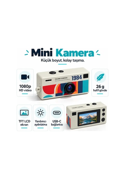 Thumb Camera Retro Mini Kamera 1080p Hd Video, Tft Lcd Ekranlı Ve 26 G Ultra Hafif Taşınabilir Dijital Kamera Çoklu Renk Thumb Camera Retro Mini Kamera 1080p Hd Video, Tft Lcd Ekranlı Ve 26 G Ultra Hafif Taşınabilir Dijital Kamera Çoklu Renk