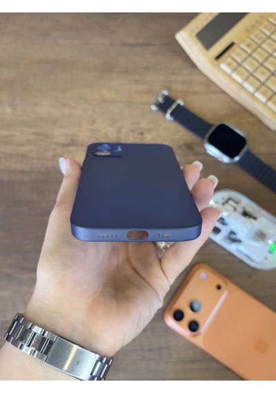 İphone 12 Uyumlu Süper İnce Mat Ultra Thin Silikon Kılıf Lacivert